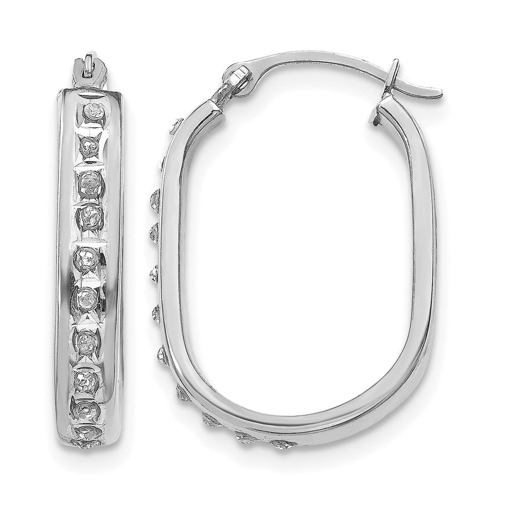 14k White Gold Diamond Fascination Diamond Dust/Accent 3x Oval Hoop Earrings
