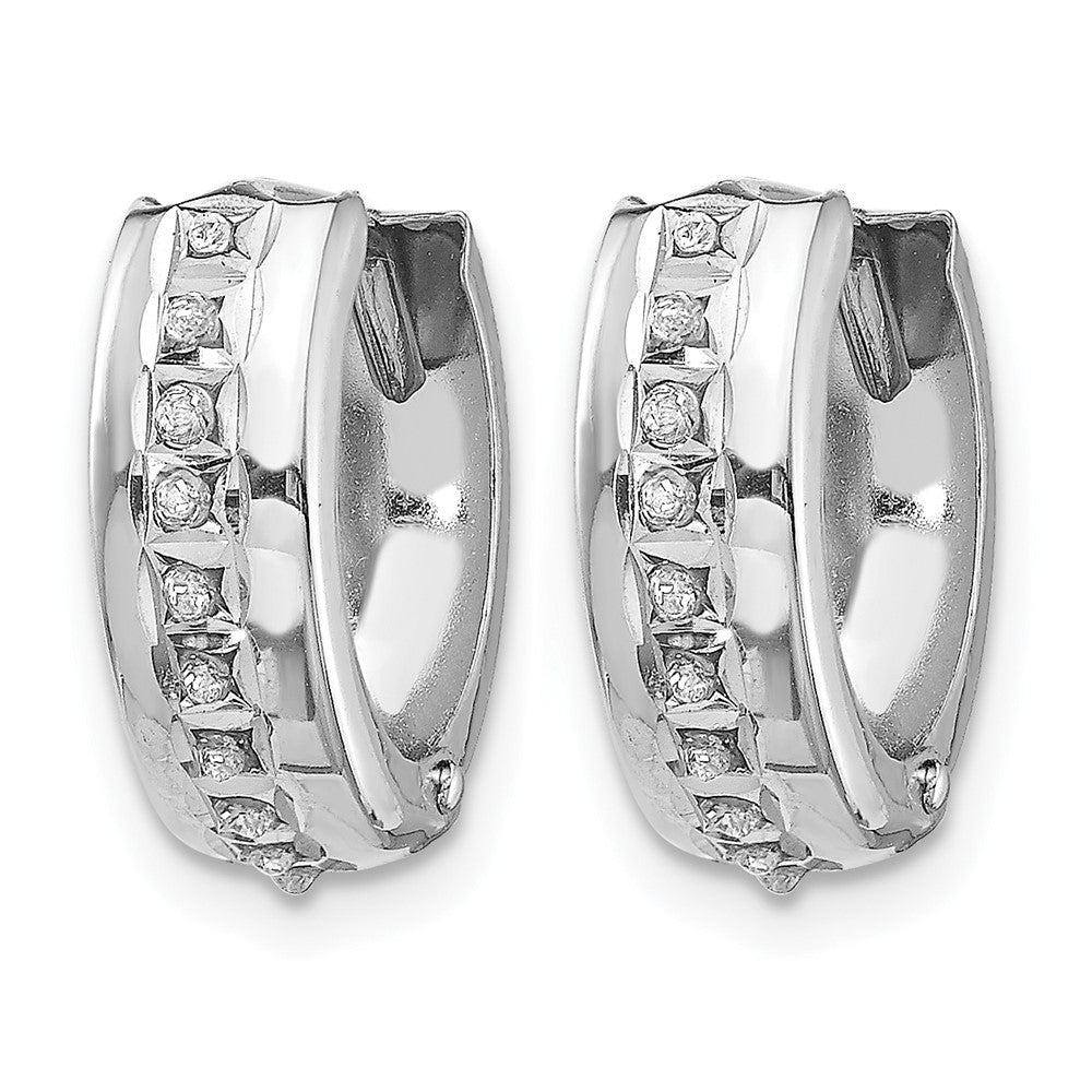 14k White Gold Diamond Fascination Diamond Dust/Accent 5x Round Hinged Hoop Earrings