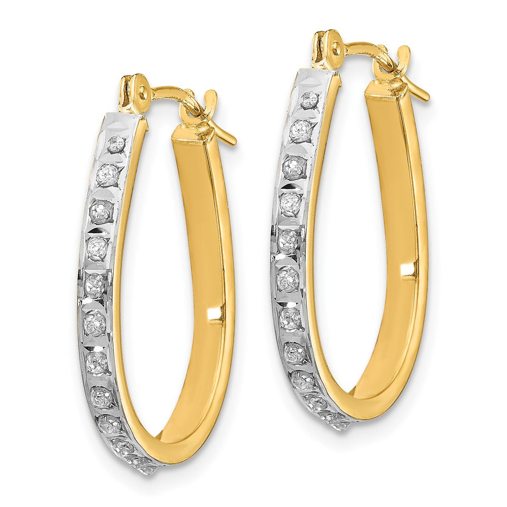 14k Yellow & Rhodium Diamond Fascination Oval Hinged Hoop Earrings