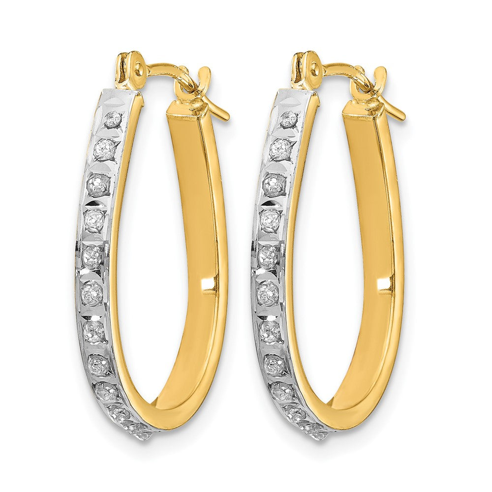 14k and White Rhodium Diamond Fascination Diamond Dust/Accent 2x Oval Hoop Earrings