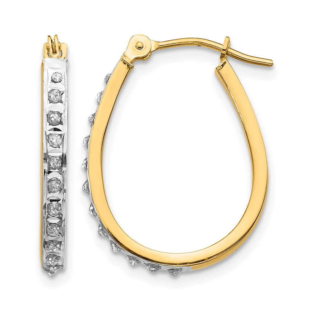 14k and White Rhodium Diamond Fascination Diamond Dust/Accent 2x Oval Hoop Earrings