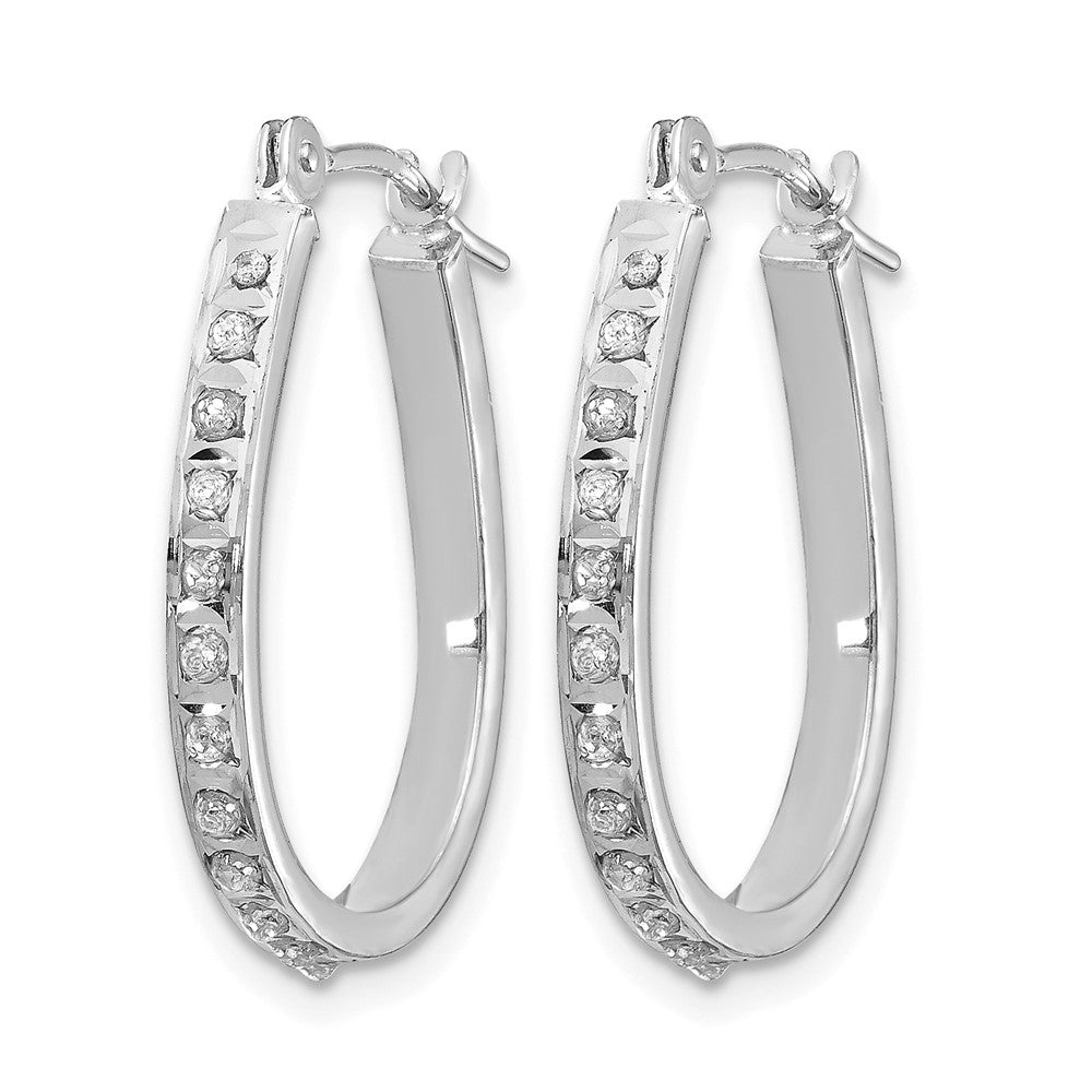 14k White Gold Diamond Fascination Daimond Dust/Accent 2x Oval Hoop Earrings