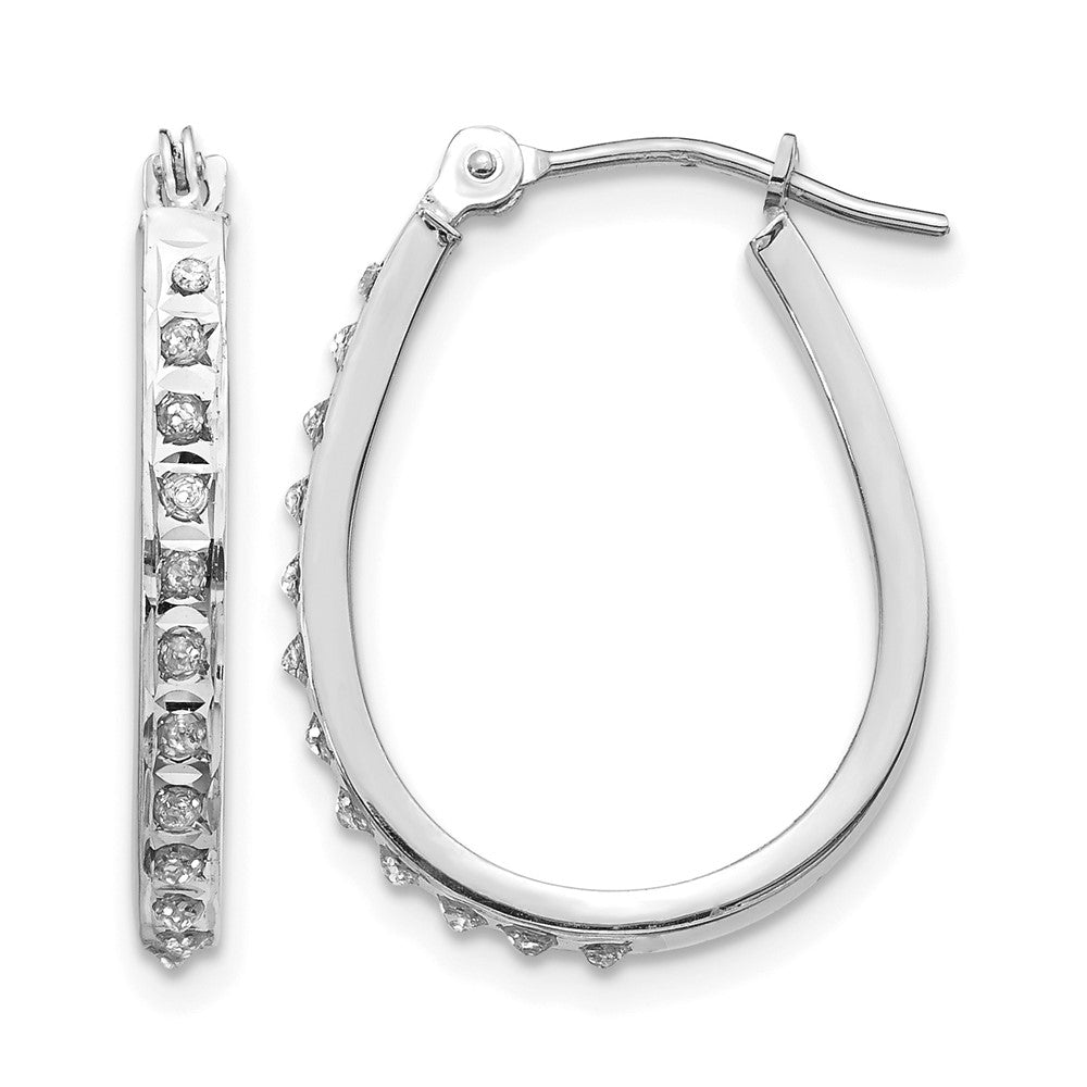 14k White Gold Diamond Fascination Daimond Dust/Accent 2x Oval Hoop Earrings