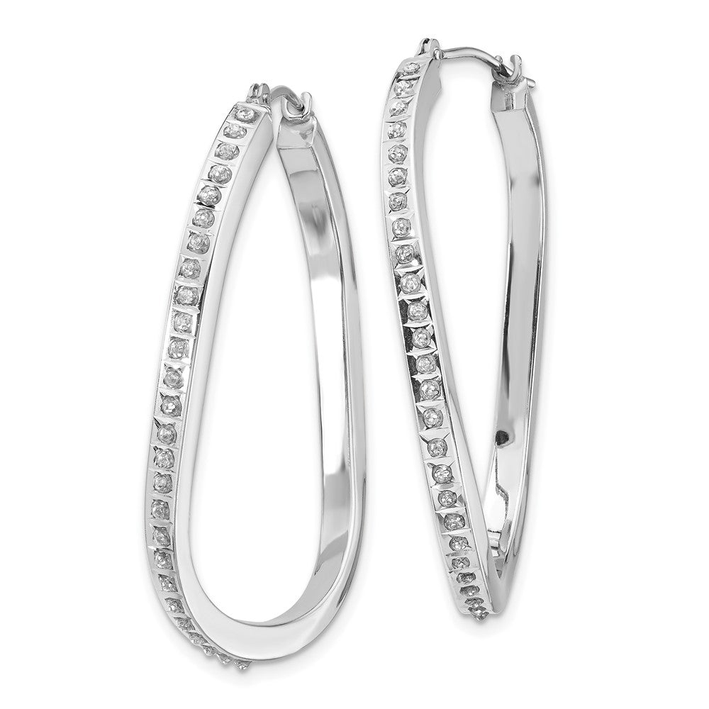 14k White Gold Diamond Fascination Diamond Dust/Accent 3x Oval Twist Hoop Earrings