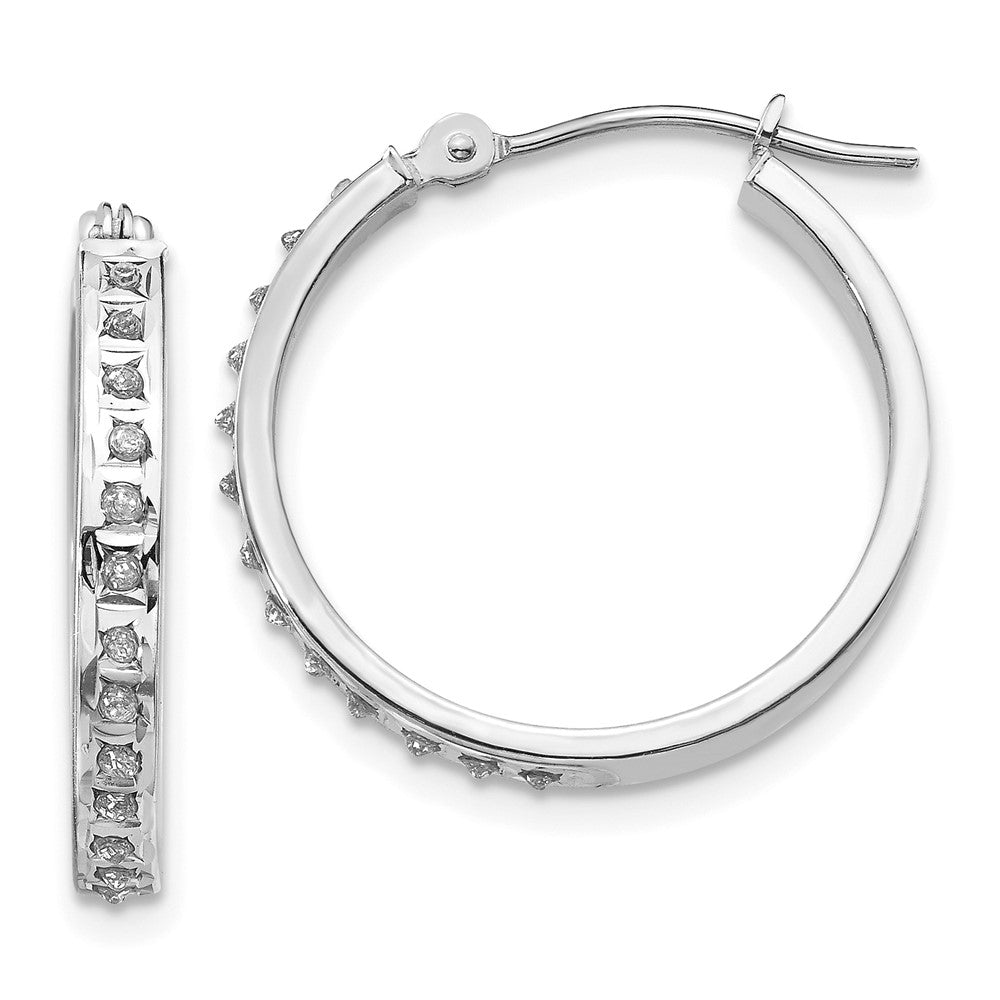 14k White Gold Diamond Fascination Diamond Dust/Accent 3x Round Hoop Earrings