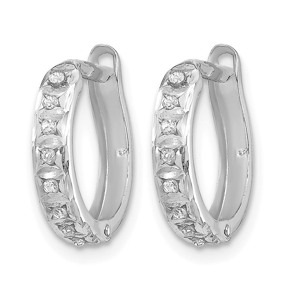 14k White Gold Diamond Fascination Diamond Dust/Accent 2x Round Hinged Hoop Earrings