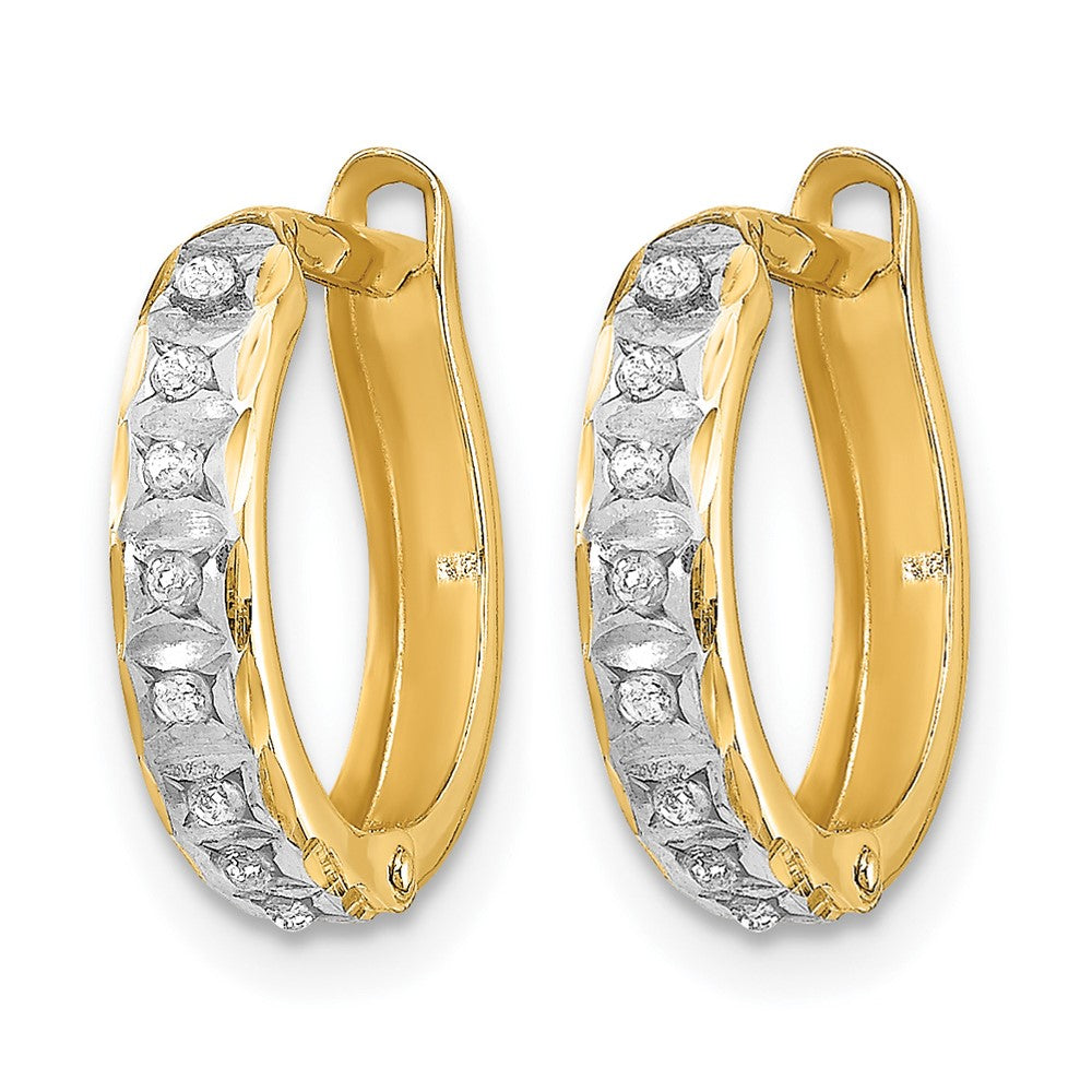 14k Diamond Fascination Diamond Dust/Accent 2x Round Hinged Hoop Earrings