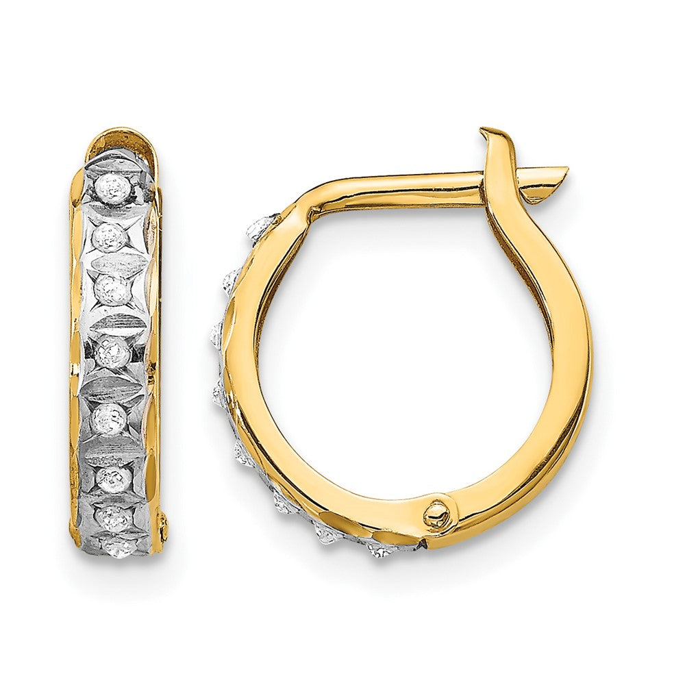 14k Diamond Fascination Diamond Dust/Accent 2x Round Hinged Hoop Earrings