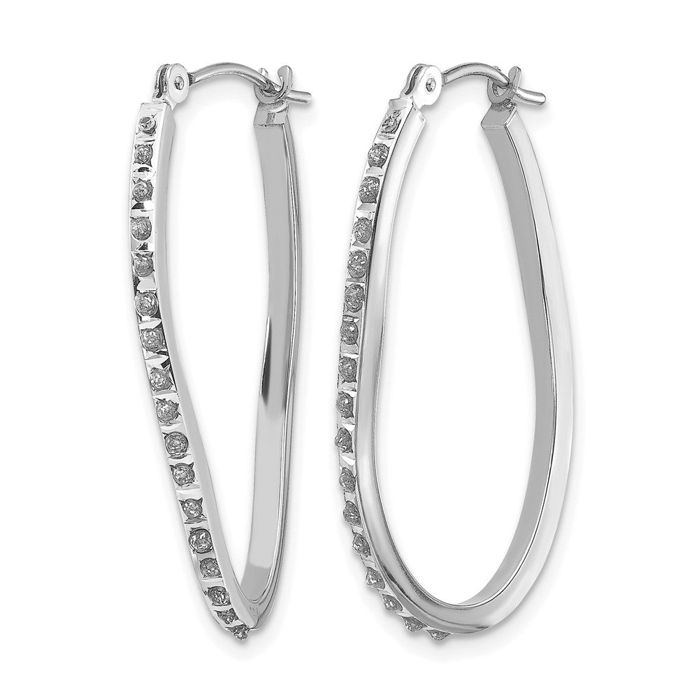 14k White Gold Diamond Fascination Diamond Dust/Accent 1x Oval Twist Hoop Earrings