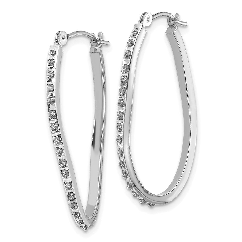 14k White Gold Diamond Fascination Twist Hinged Hoop Earrings