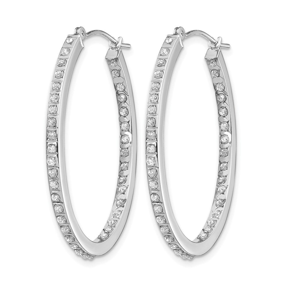 14k White Gold Diamond Fascination Diamond Dust/Accent 2x Oval In/Out Hoop Earrings