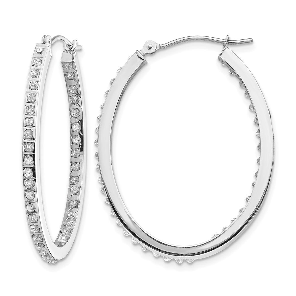 14k White Gold Diamond Fascination Diamond Dust/Accent 2x Oval In/Out Hoop Earrings