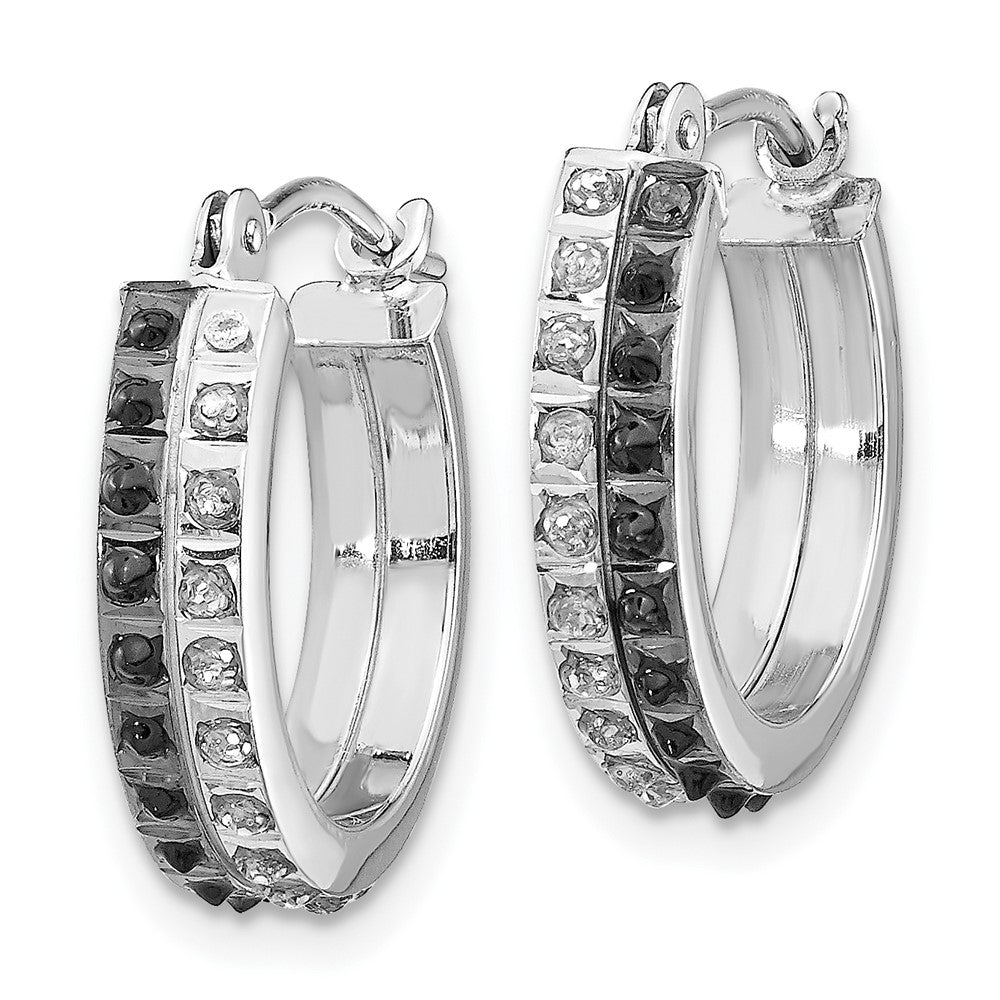 14k White Gold Diamond Fascination B & W Diamond Round Hinged Hoop Earrings