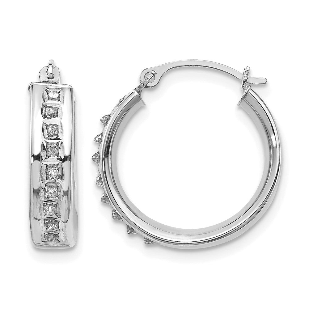 14k White Gold Diamond Fascination Diamond Dust/Accent 5x Round Hoop Earrings