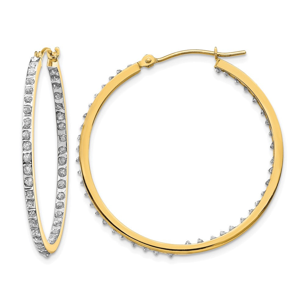 14k Diamond Fascination Diamond Dust/Accent 2x Round In/Out Hoop Earrings