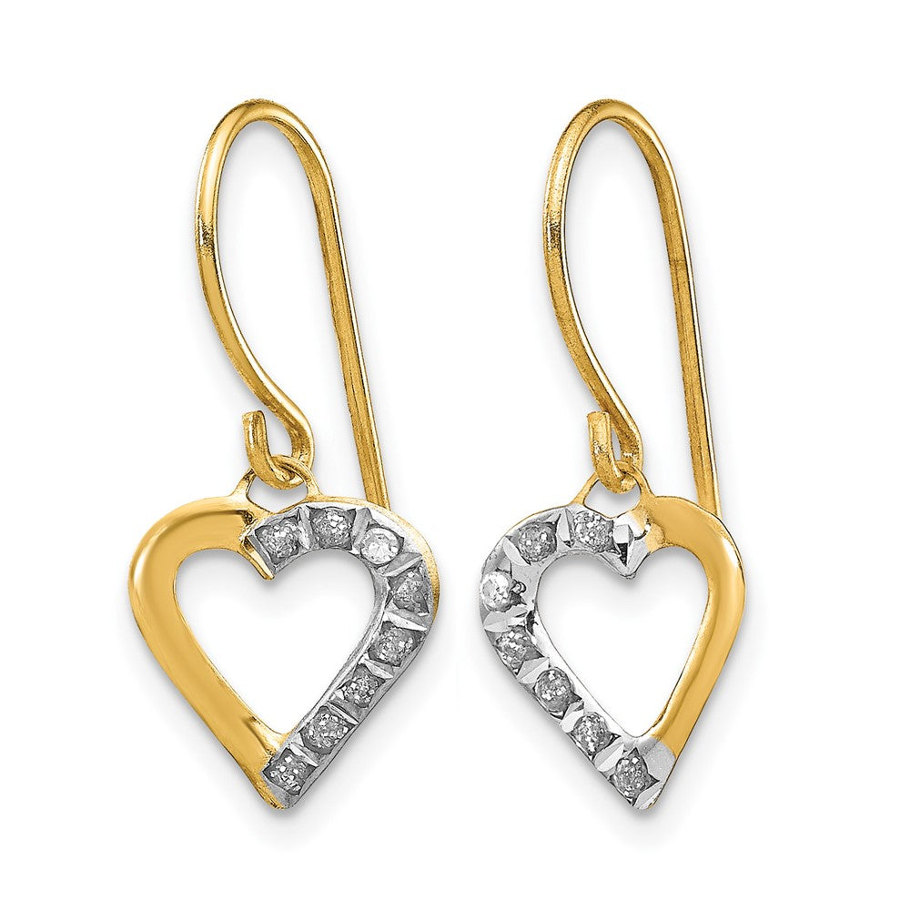 14k Diamond Fascination Diamond Dust/Accent Heart Dangle French Wire Earrings