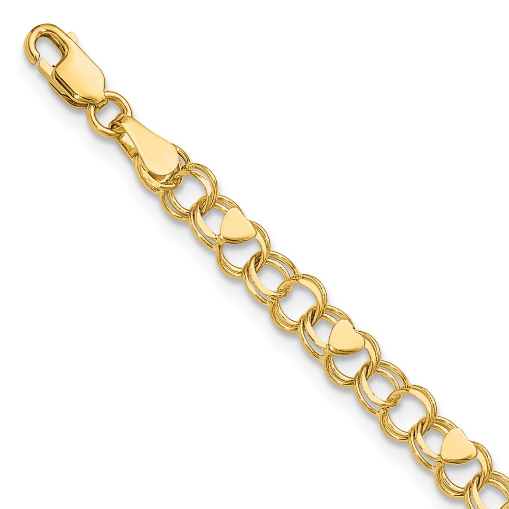 14k Solid Double Link with Hearts Charm Bracelet