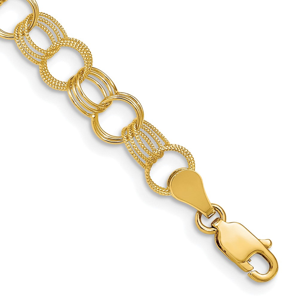 14k Solid Polished and Textured Triple Link Charm Bracelet