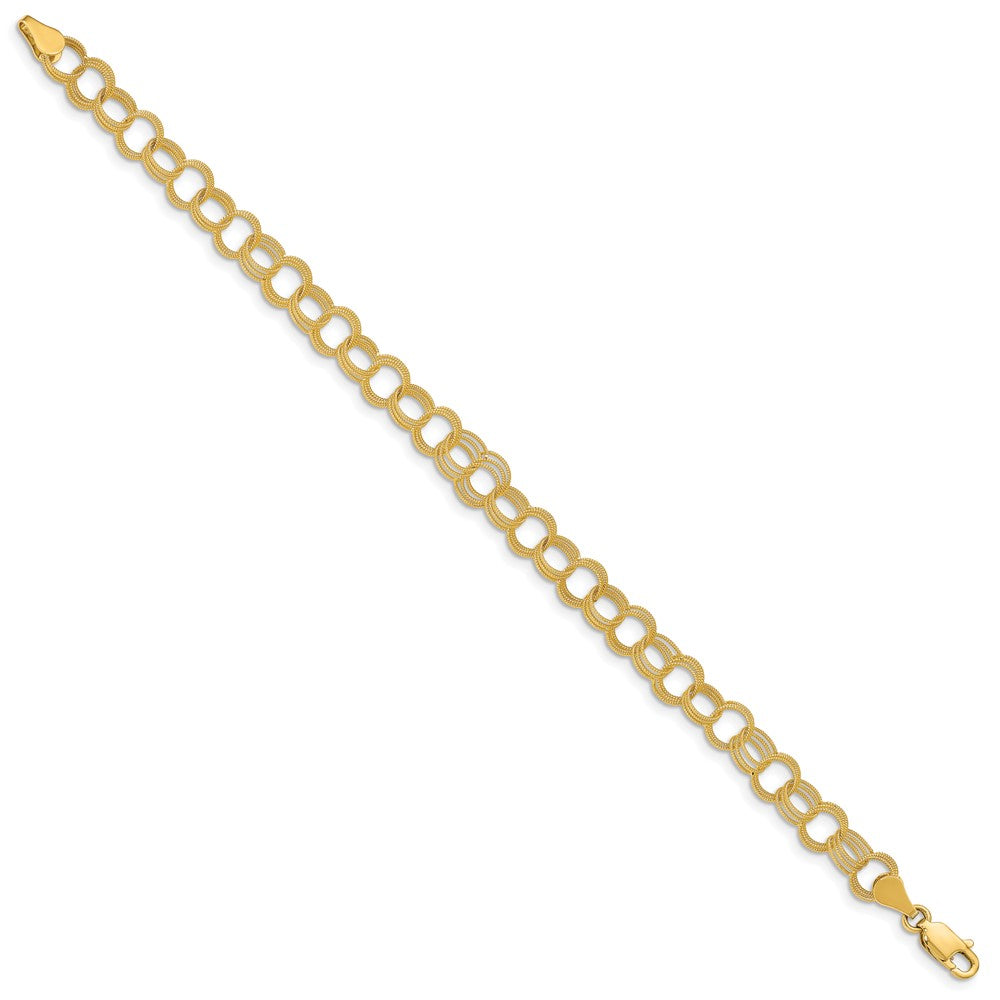 14k Solid Textured Triple Link Charm Bracelet