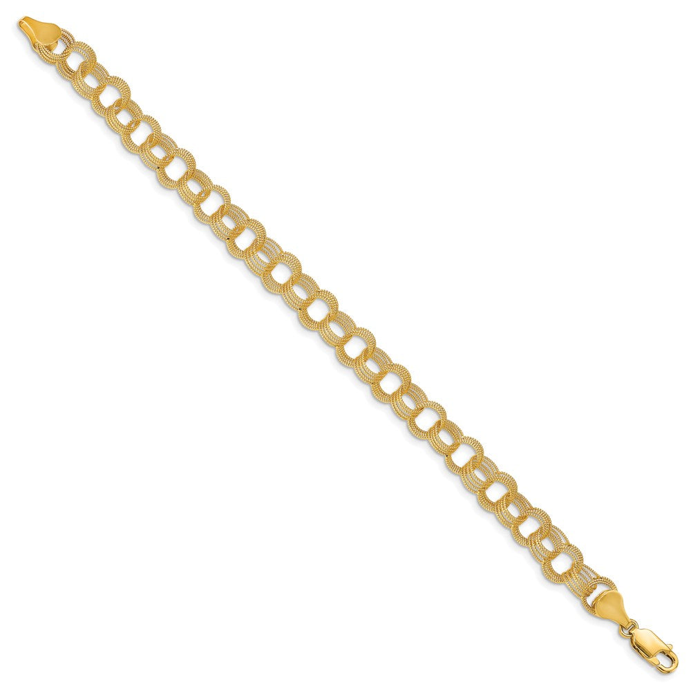 14k Solid Textured Triple Link Charm Bracelet