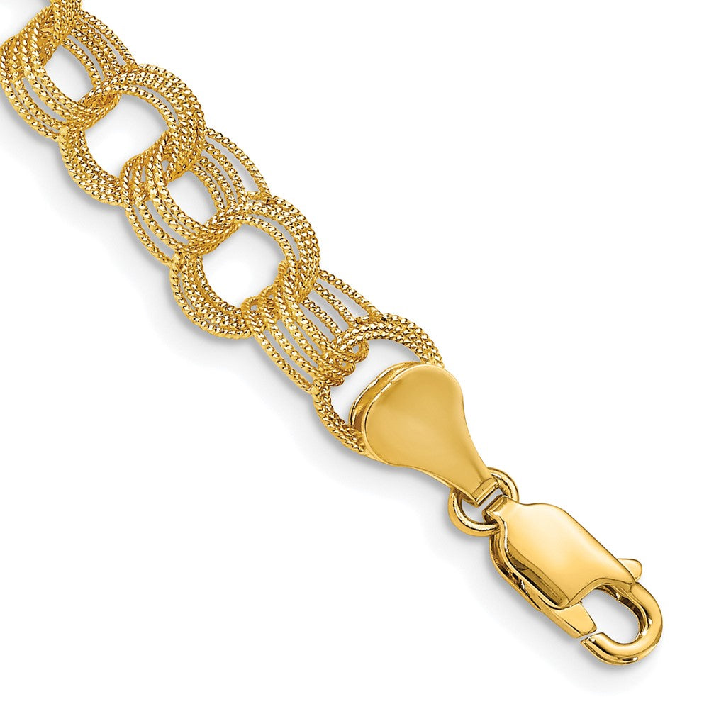 14k Solid Textured Triple Link Charm Bracelet