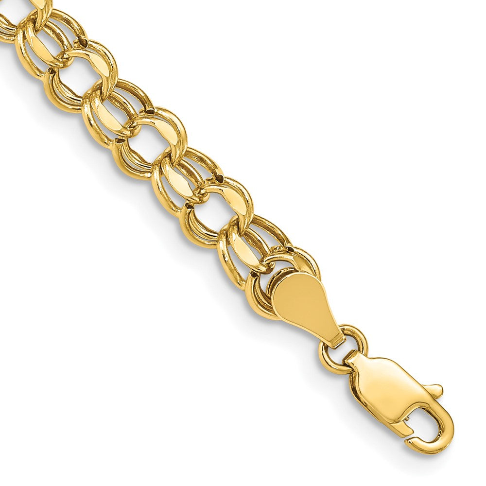 14k Hollow Diamond-cut Double Link Charm Bracelet