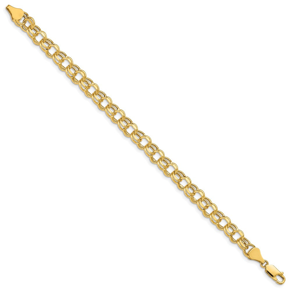 14k Hollow Diamond-cut Double Link Charm Bracelet