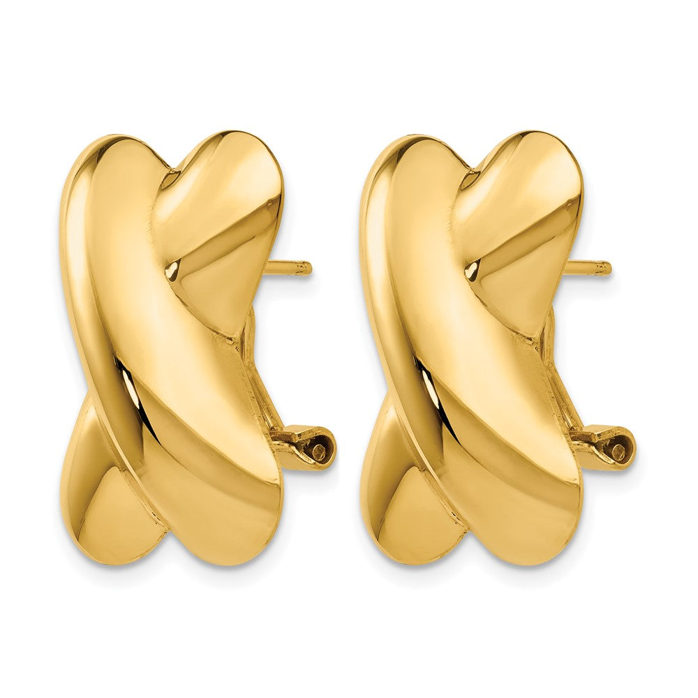 14k 15x Polished X Omega Back Post Earrings
