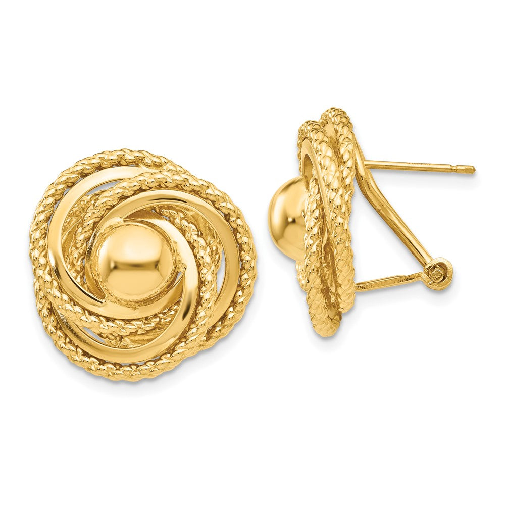 14k Polished & Twisted Fancy Omega Back Post Earrings