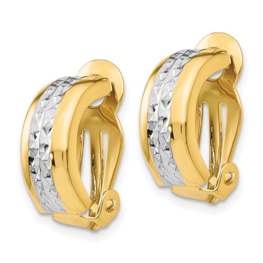 14k and White Rhodium 6x Diamond-cut Half Hoop Omega Back Non-pierced Earrings