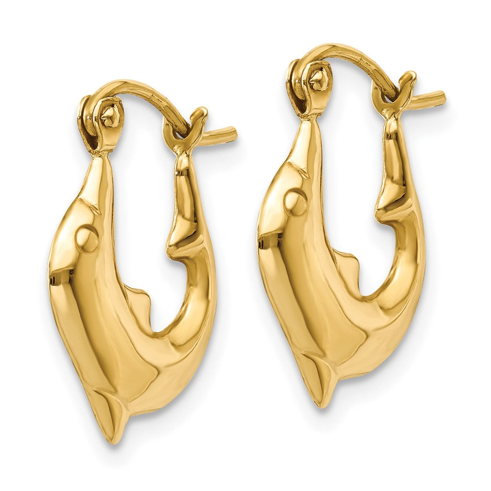 14k Polished Dolphin Hoop Earrings