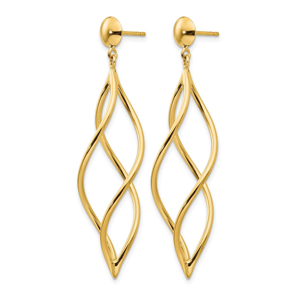 14k Curved Tube Swirl Dangle Post Earrings
