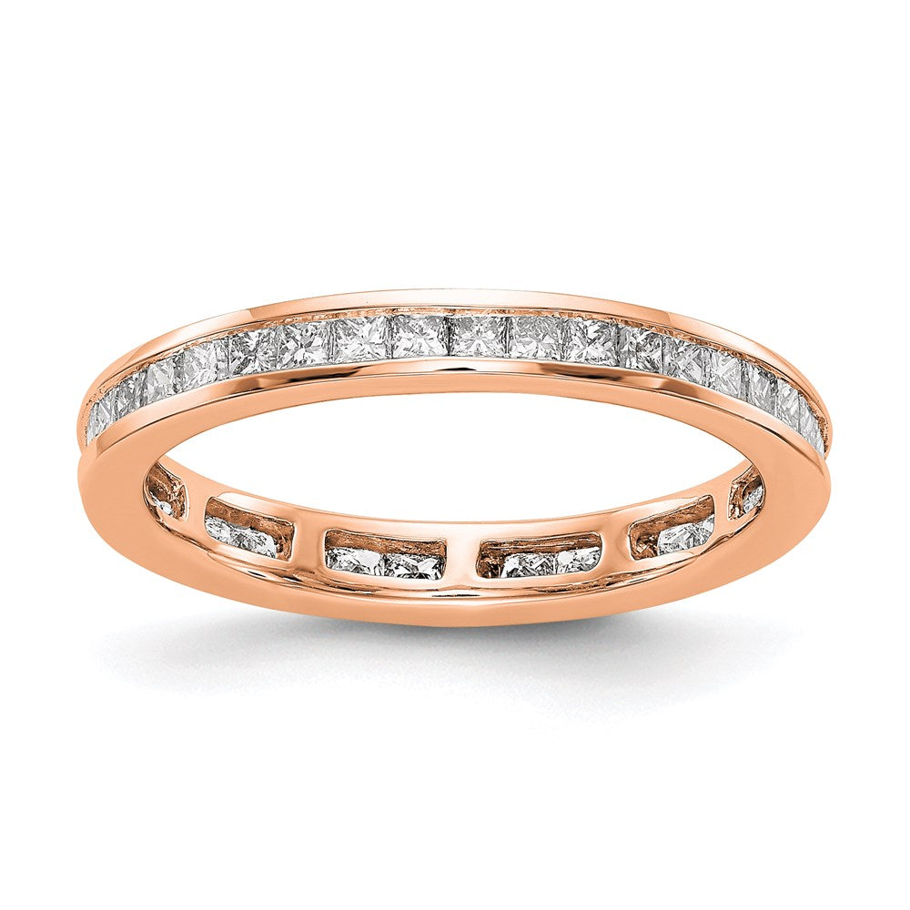 14k Rose Gold Polished Size 7.5 Channel-set 1 carat Princess Diamond Complete Eternity Band