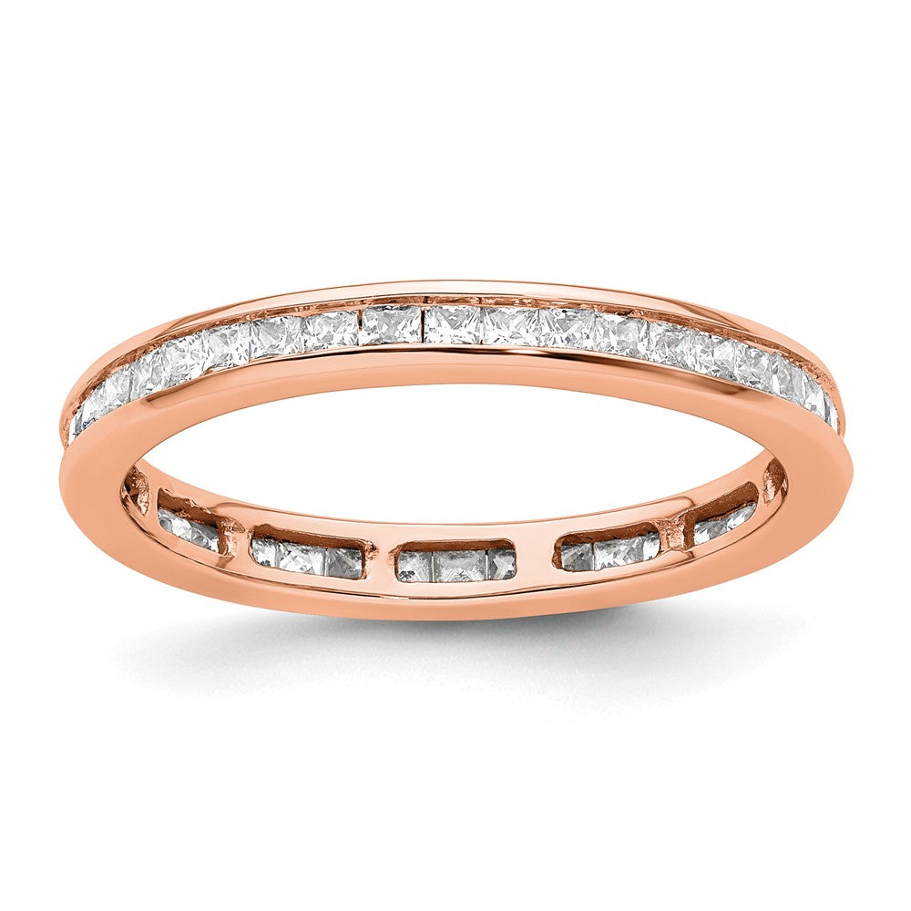 14k Rose Gold Polished Size 8 Channel-set 1 carat Princess Diamond Complete Eternity Band