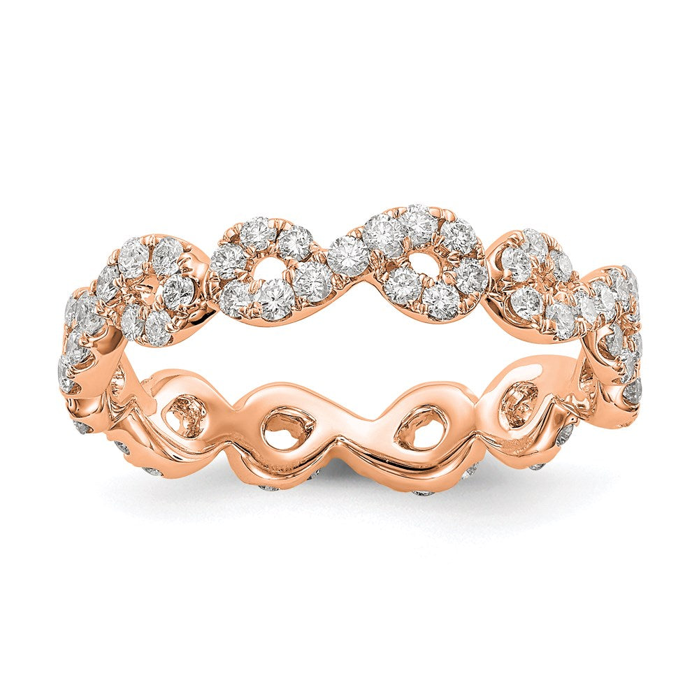 14k Rose Gold Polished Infinity Shared U Prong Size 5 Diamond Eternity Band