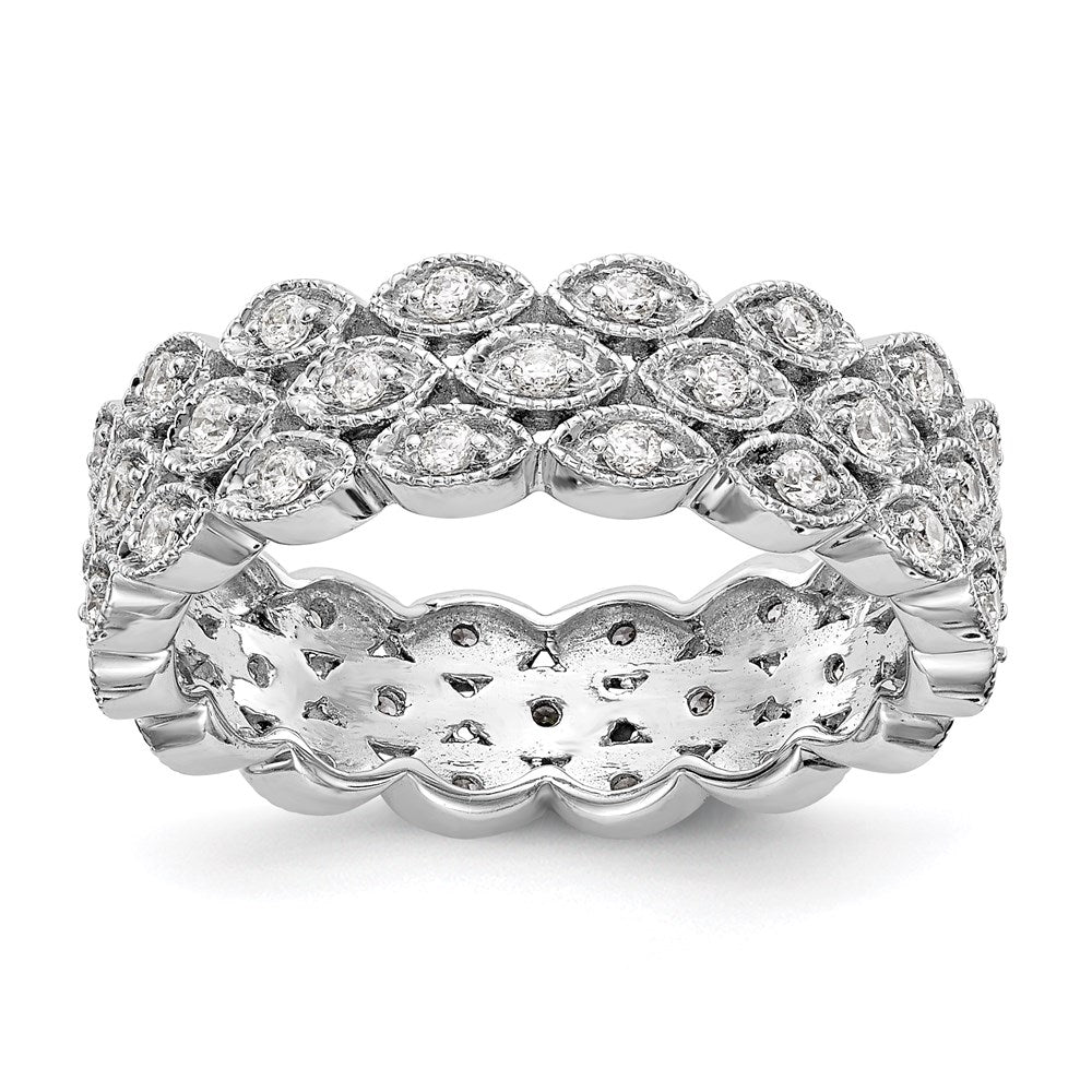 14k White Gold Polished 1/2 CT 3 Row Vintage Pave Diamond Eternity Band