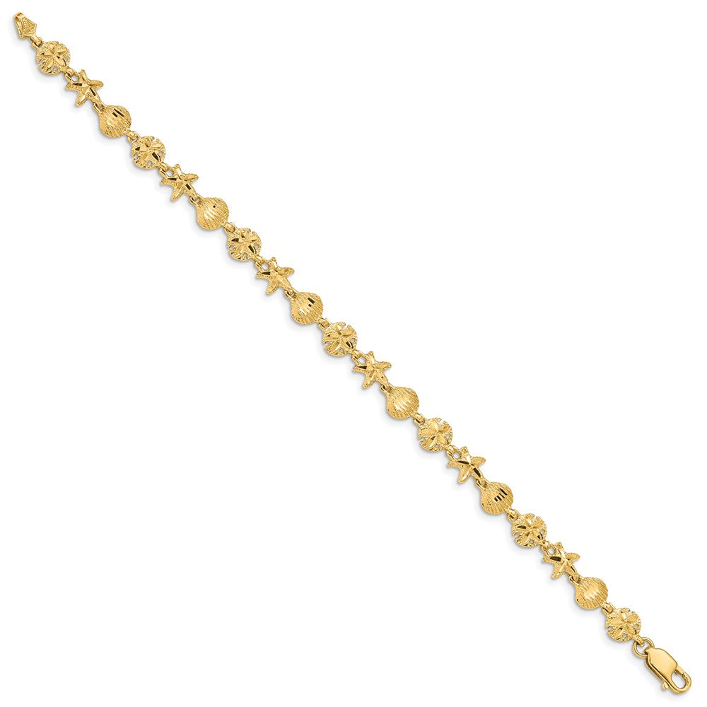 14K Diamond-cut Starfish/Sand Dollar/Shell Bracelet
