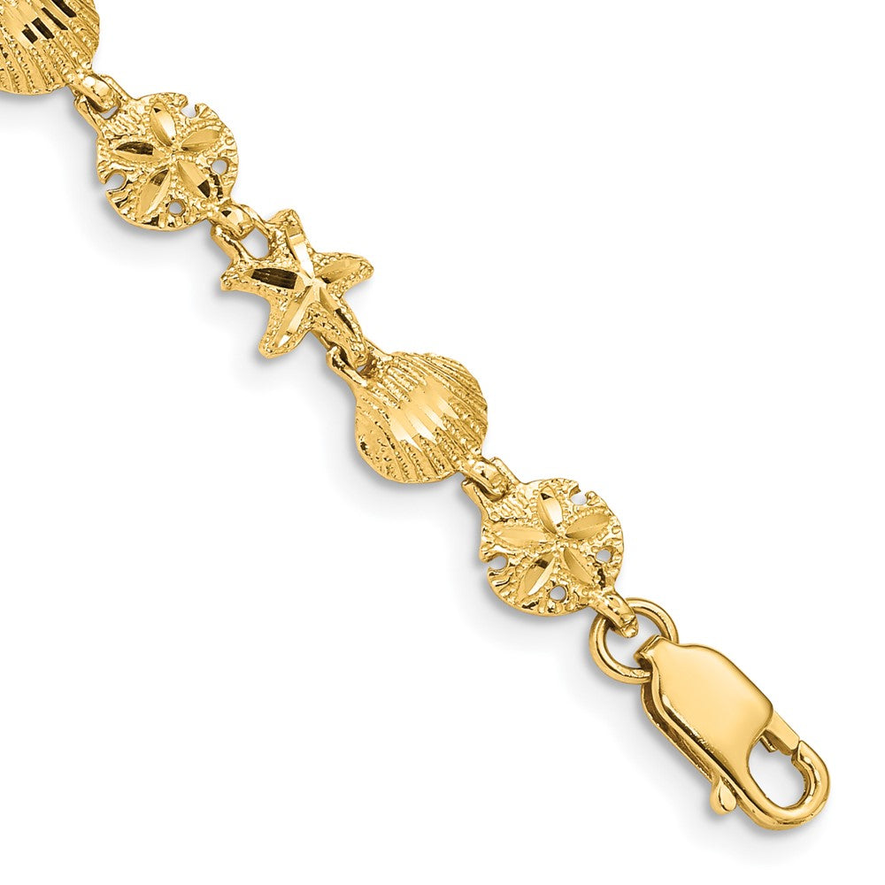 14K Diamond-cut Starfish/Sand Dollar/Shell Bracelet