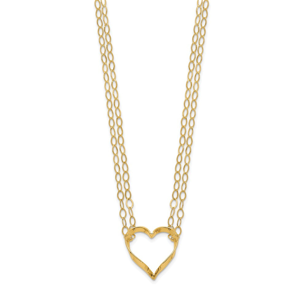 14K Double Strand Heart Pendant Necklace Plus Extender
