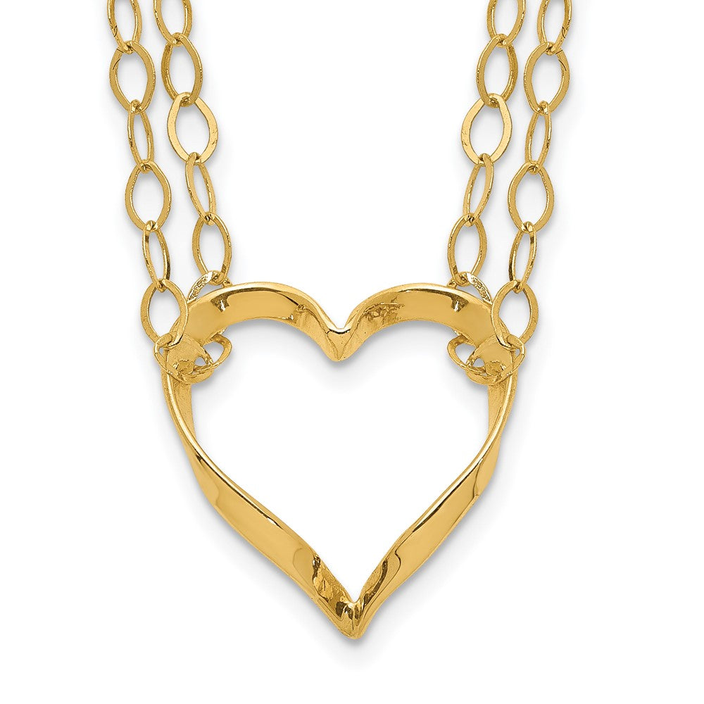 14K Double Strand Heart Pendant Necklace Plus Extender