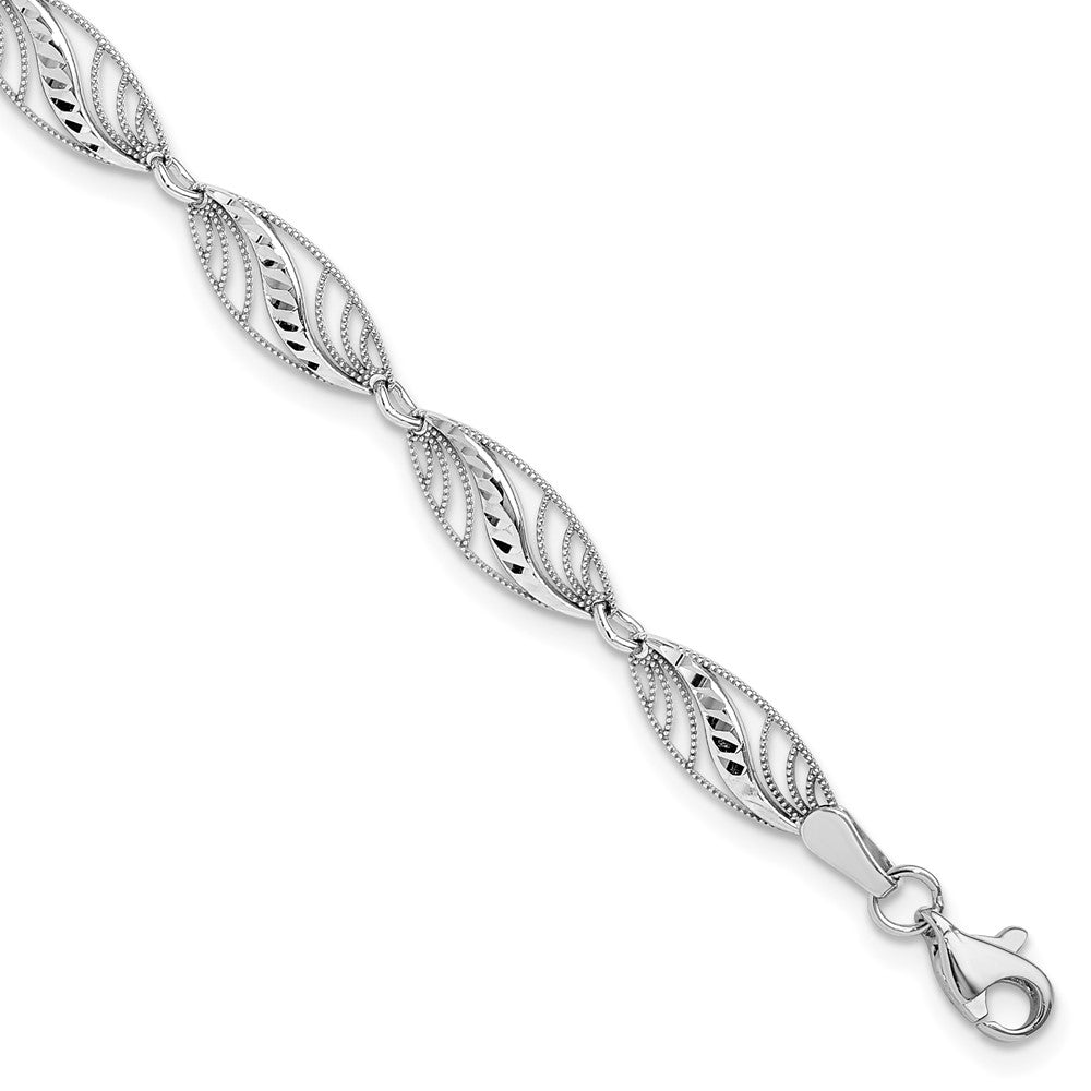 14k White Gold Filigree Diamond Cut Bracelet