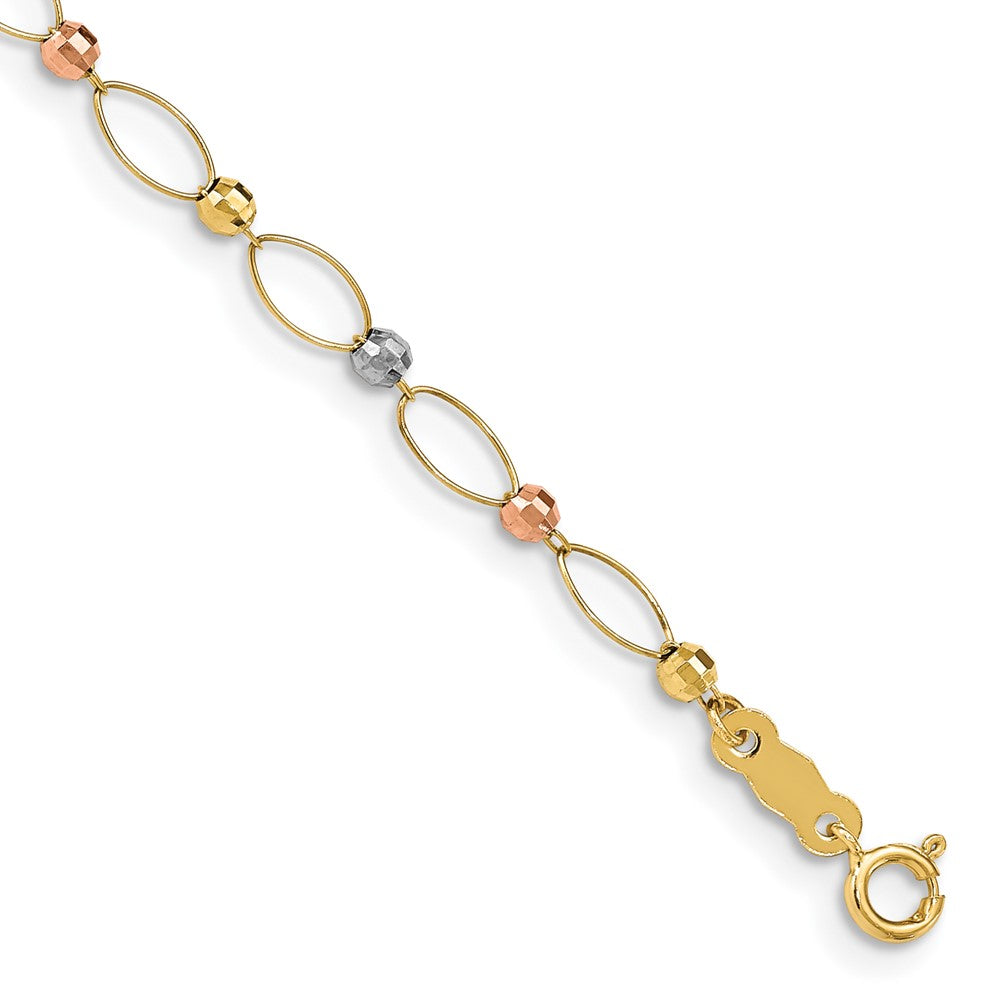 14K Tri-color Oval Link with Mirror Beads Bracelet