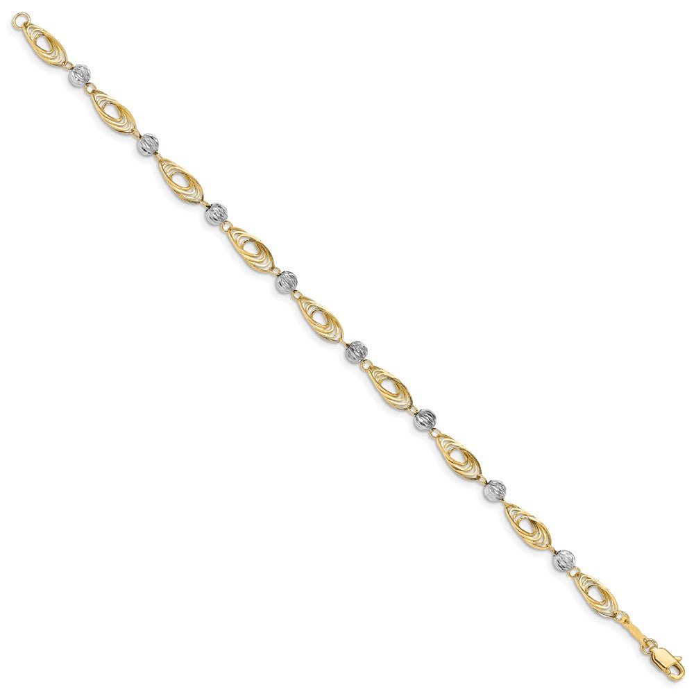 14K Two-tone Oval Links with Diamond-cut Beads Bracelet