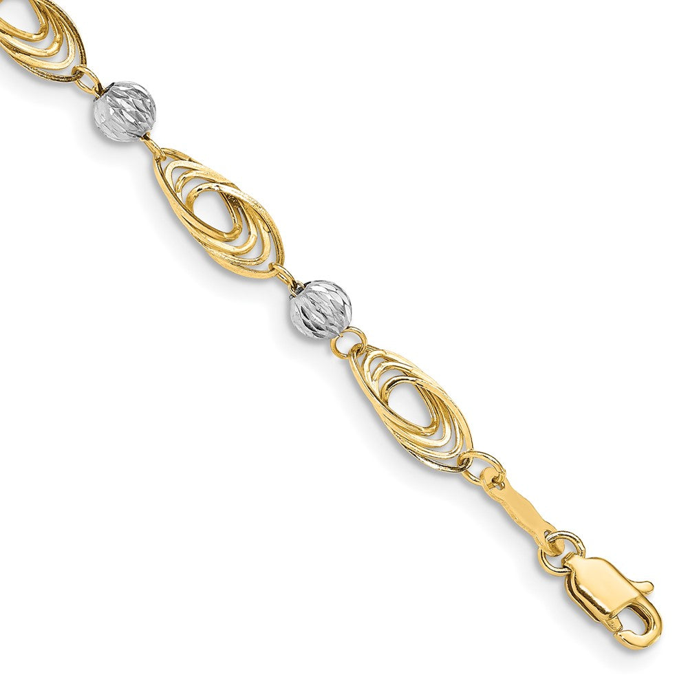 14K Two-tone Oval Links with Diamond-cut Beads Bracelet