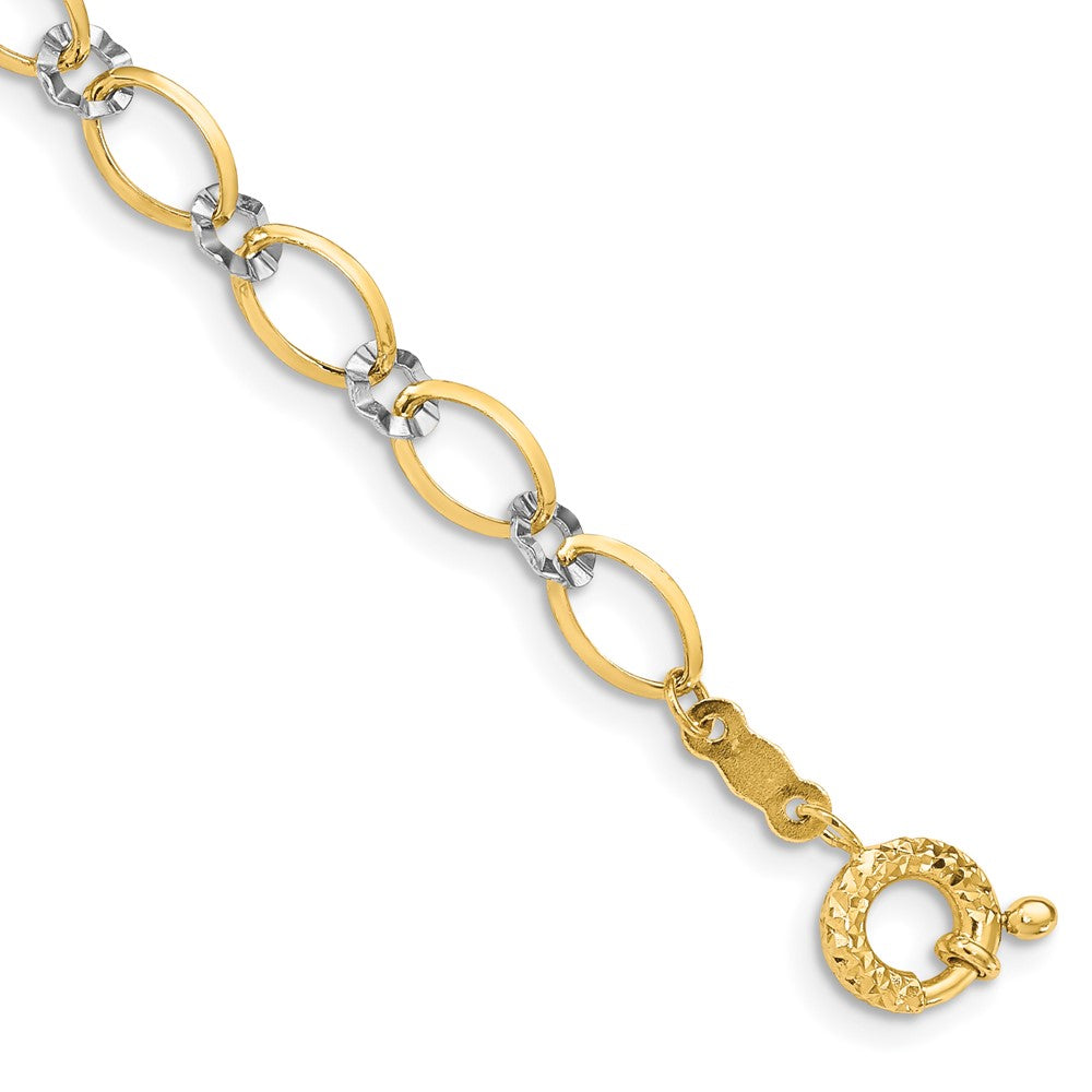 14K Two-tone Oval and Diamond Cut Circle Bracelet