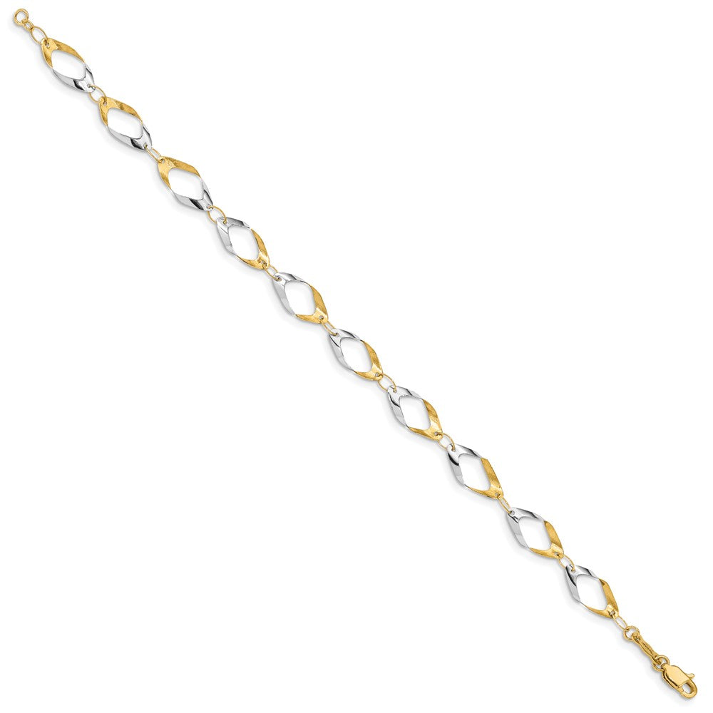 14K and White Rhodium Oval Link Chain Bracelet