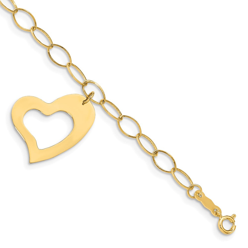 14K Oval Link Open Chain with Heart Bracelet