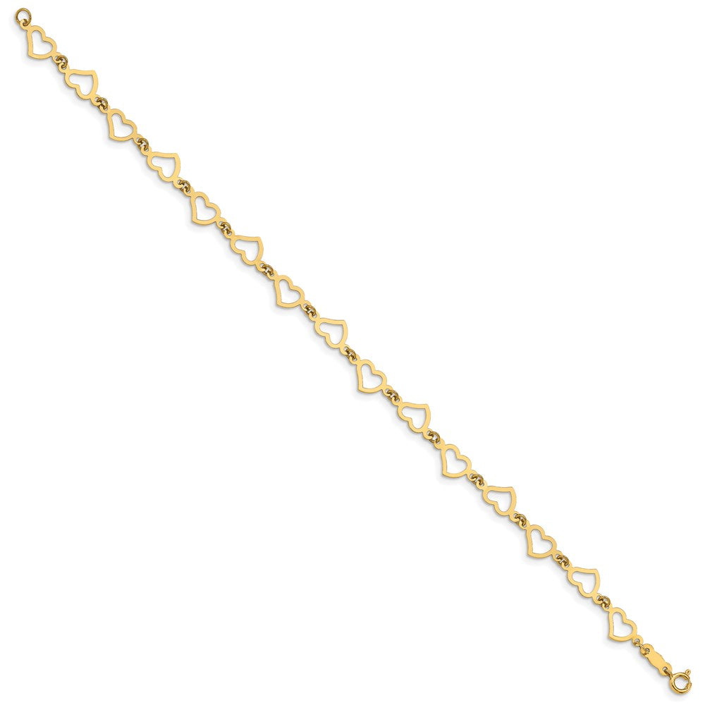 14K Polished Flat Open Hearts Bracelet