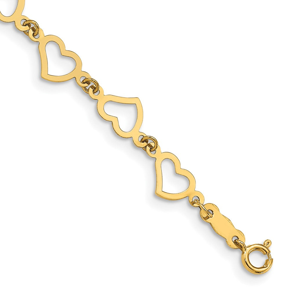 14K Polished Flat Open Hearts Bracelet