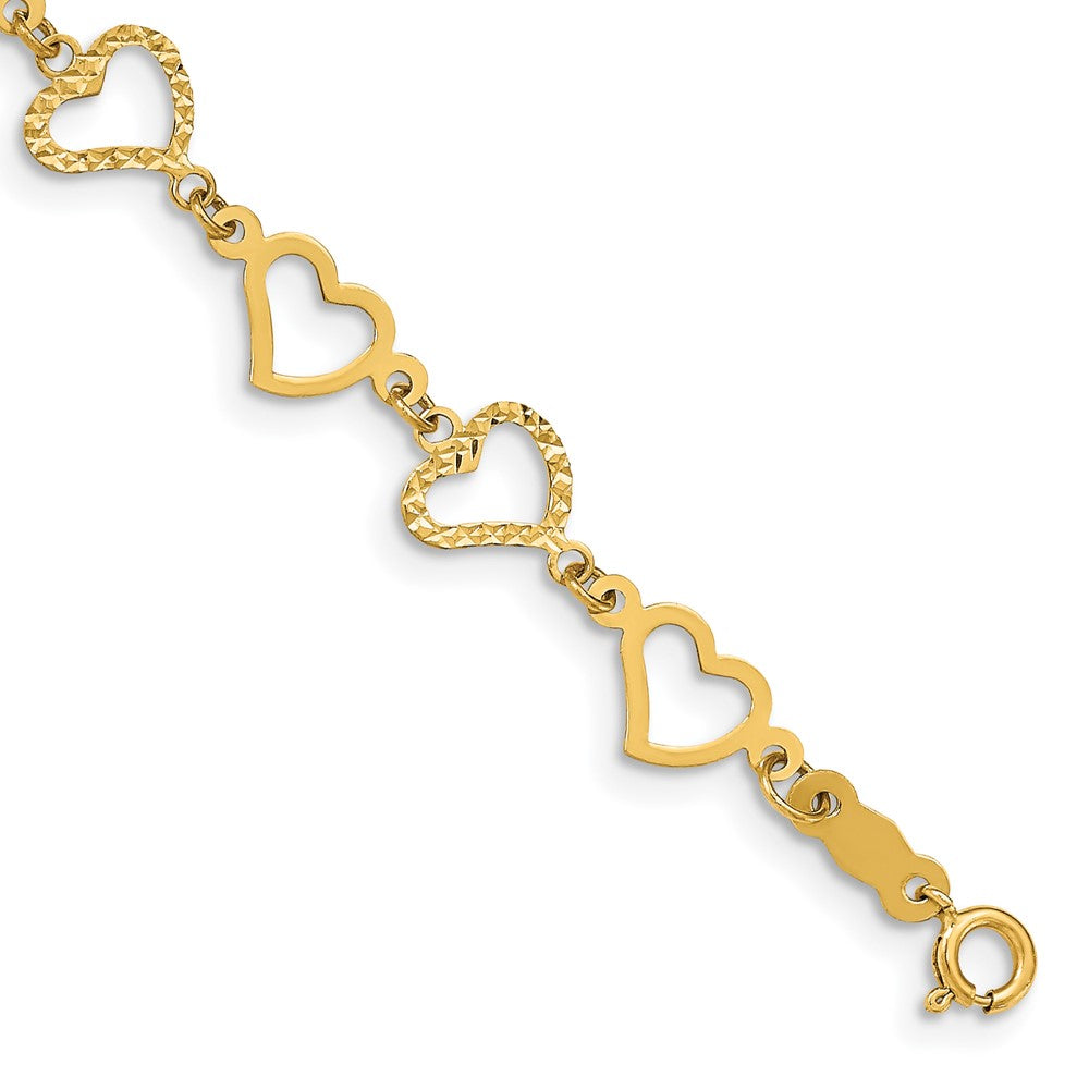 14K Flat Diamond -cut and Polished Open Hearts Bracelet